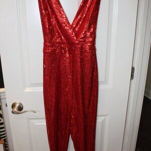 Red Sequin halter jump suit